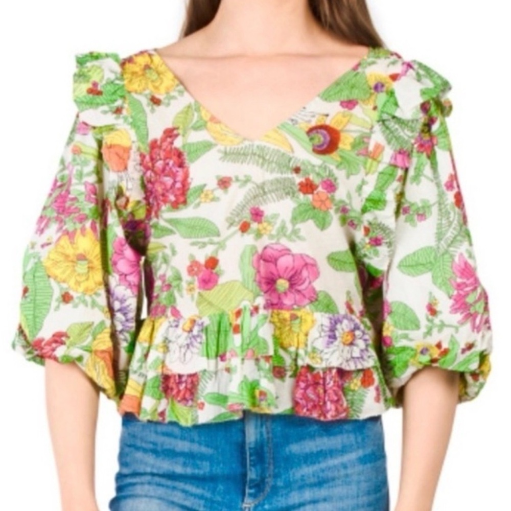 Anthropologie Love The Label Mitzie floral ruffle blouse
